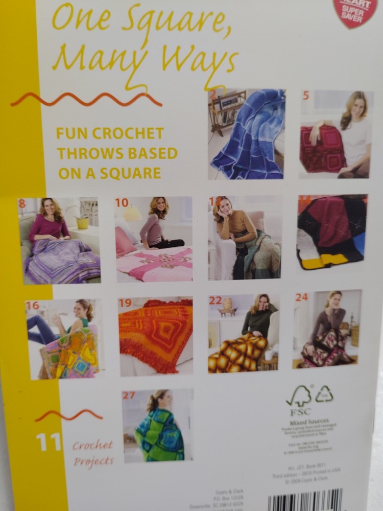 Crochet Blanket Throws Afghans Pattern Leaflet One Square Many Ways Red Heart