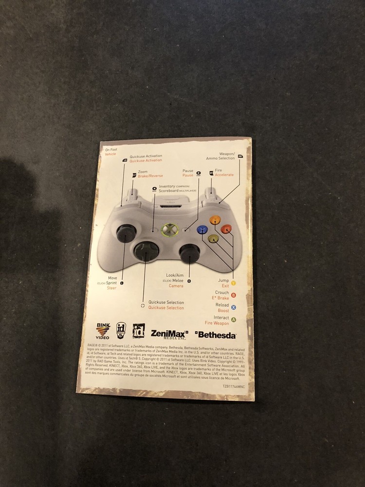 rage xbox 360 manual only