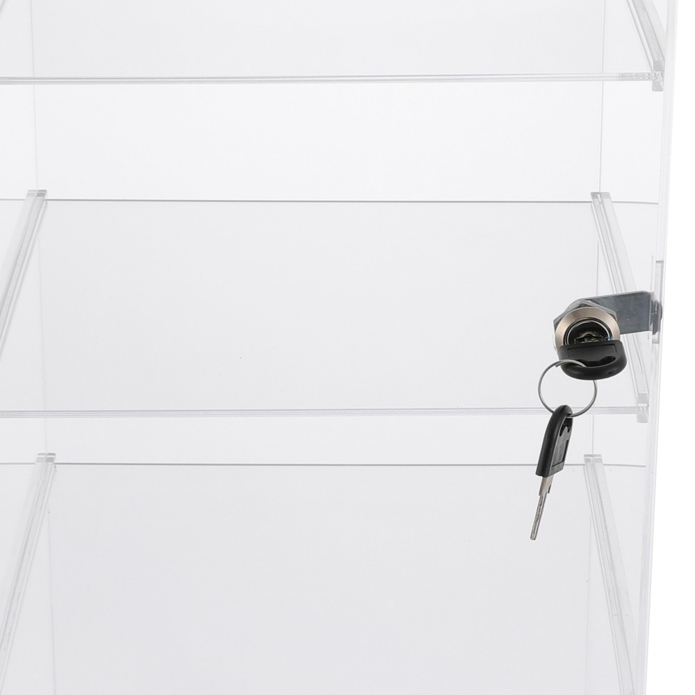 4 Tiers Clear Rectangular Display Case Desktop Lockable Acrylic Organizer w/Keys