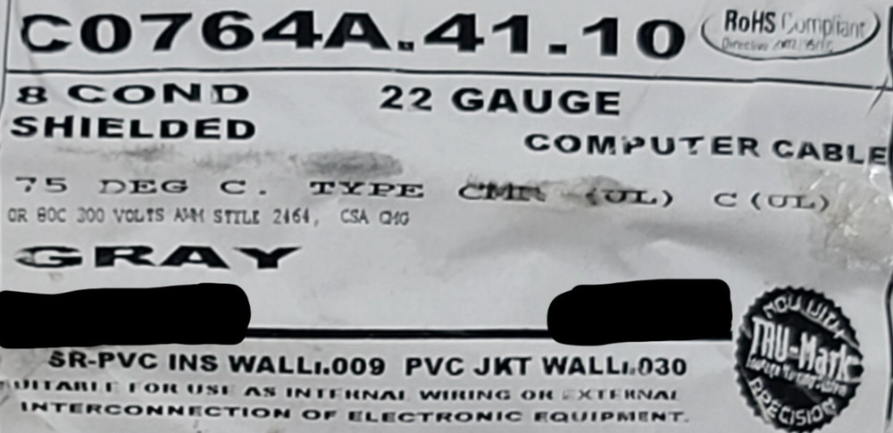 Carol C0764A 22/8C Shielded Computer/Communications/Control Cable CMR Gray /50ft
