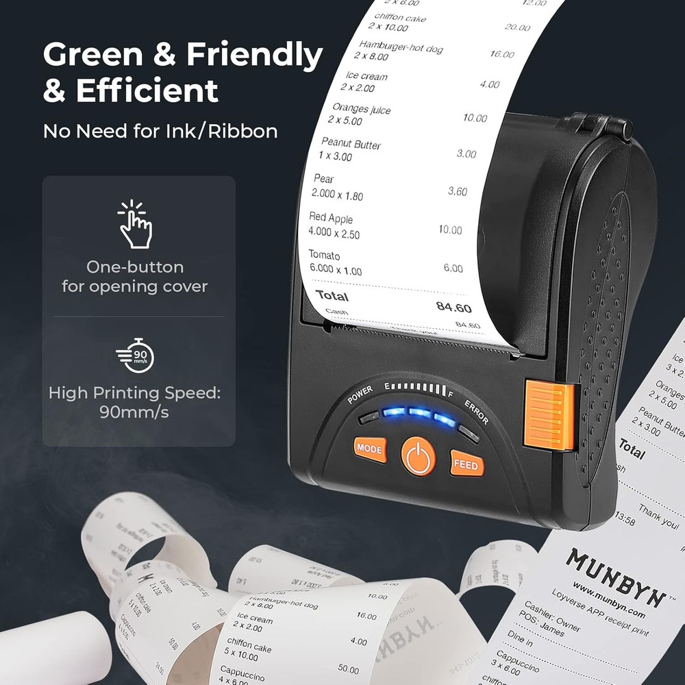 Bluetooth Receipt Printer, 58Mm Mini Wireless POS Thermal Printer for Restaur...