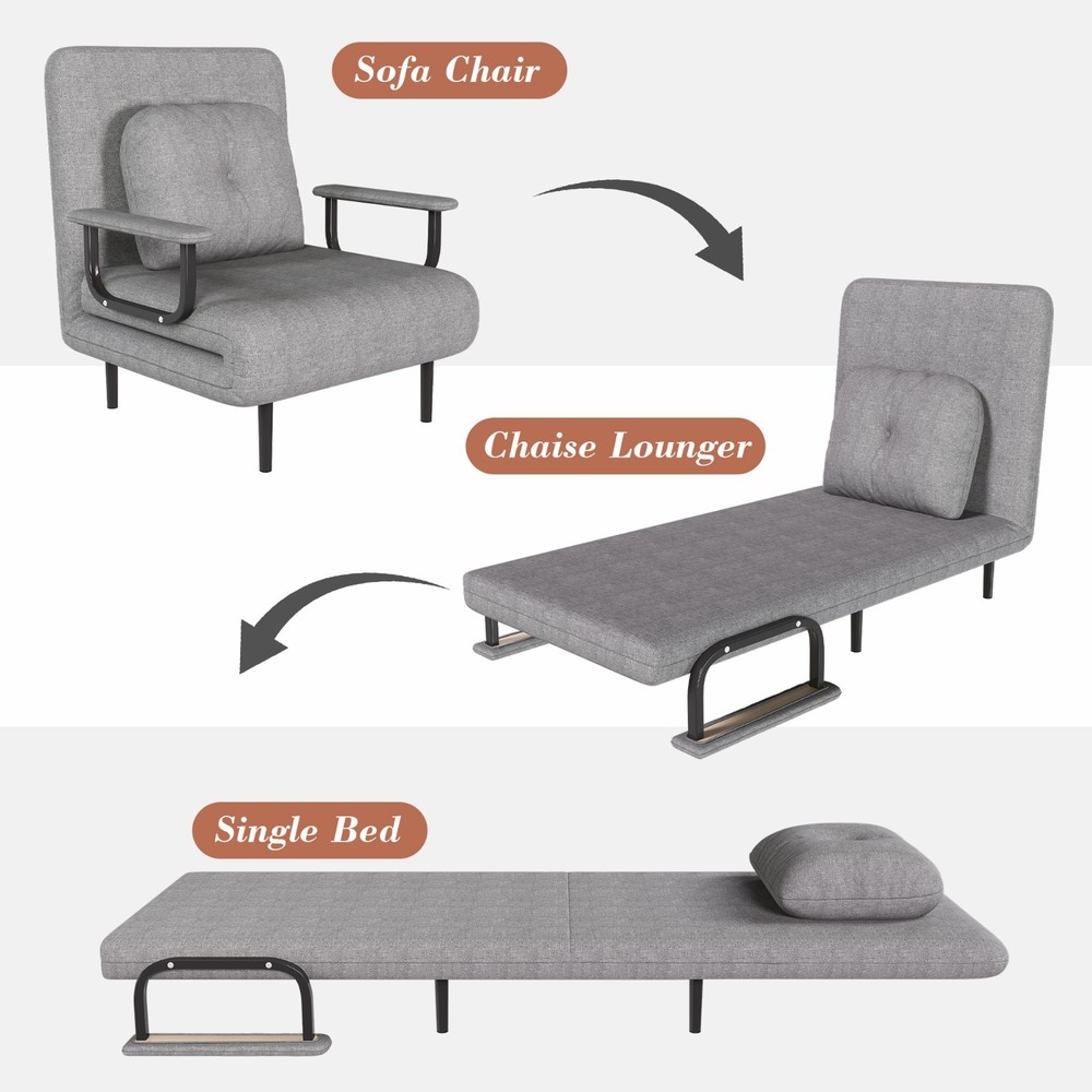 Folding Sofa Bed 5-in-1, Adjustable 5-Position Sleeper with Pillow, Space-Saving