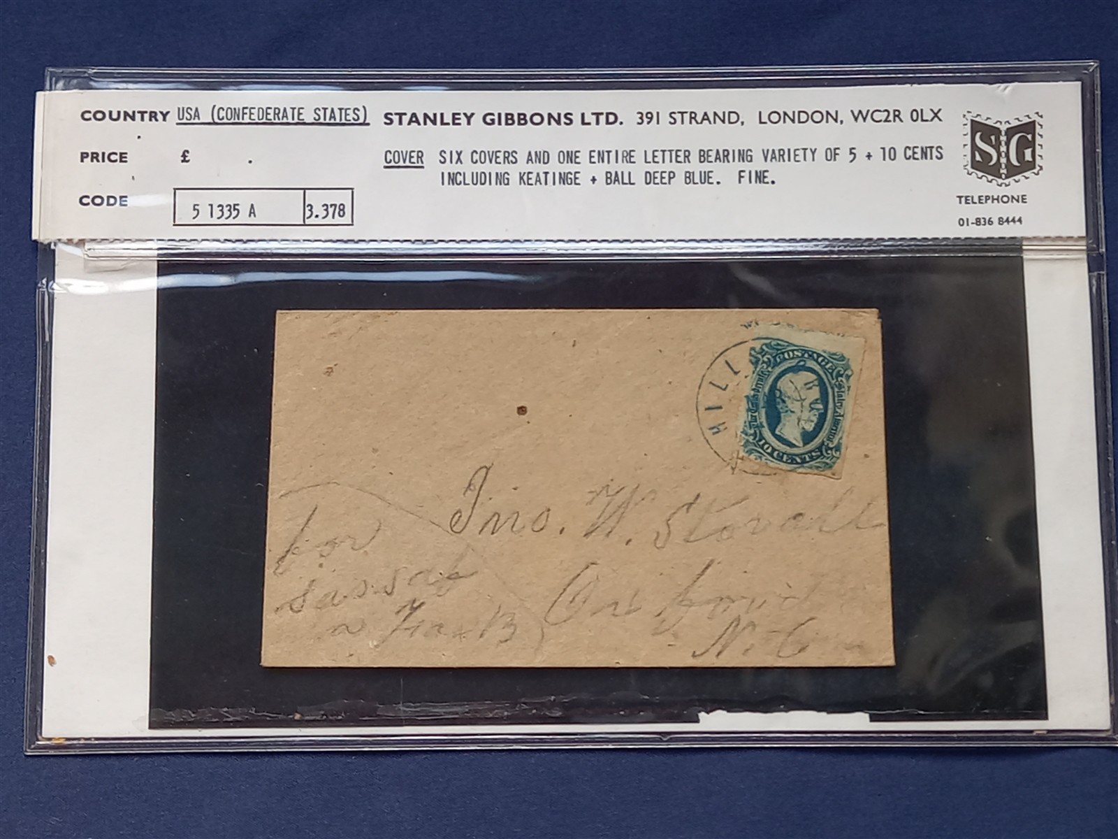 USA CONFEDERATION STATES OF AMERICA 1863 DAVIS 10c ON COVER