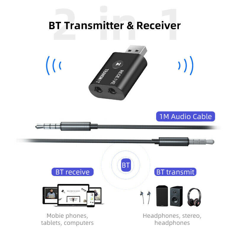 Wireless USB Bluetooth 5.0 Audio Transmitter Receiver Adapter 3.5mm For TV Car