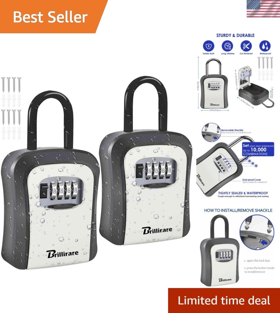2 Pack Key Lock Box, Waterproof 4 Digits Combination Lockbox with Removable S...