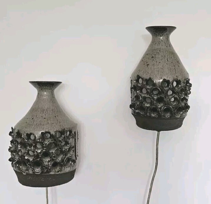 A Pair of Lovemose Danish brutalist Stoneware Vintage Wall Lights