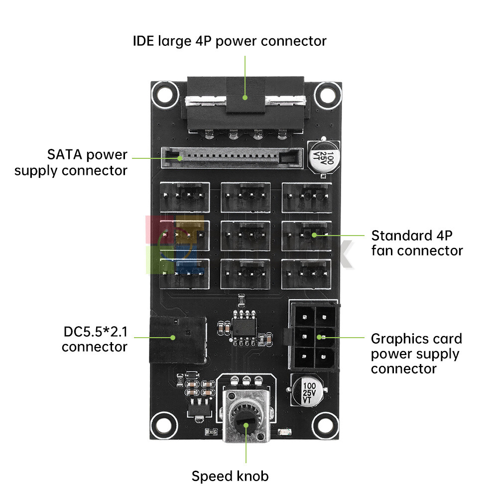 Computer Chassis PWM Violent Fan Speed Controller 9CH High-Power Hub Controller