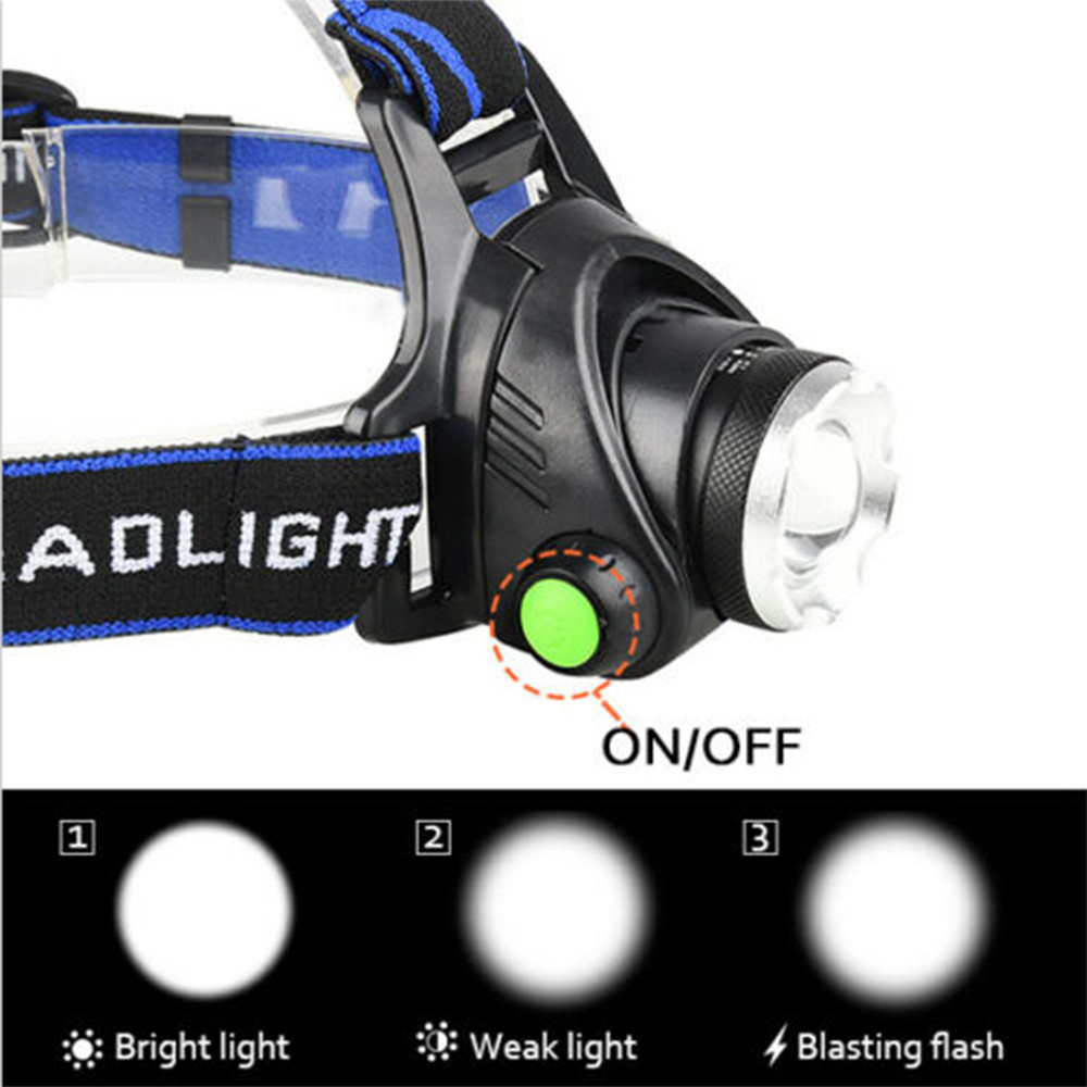 990000LM Rechargeable Head Light LED Headlamp Zoomable Flashlight Torch 3 Modes