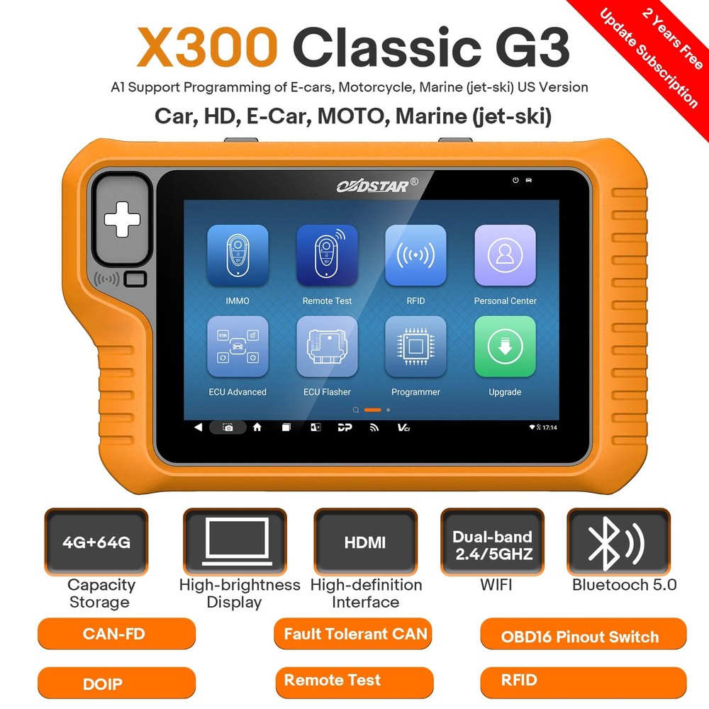 OBDSTAR X300 Classic G3 Full Version Support Cluster Calibration, E/C/U Flasher