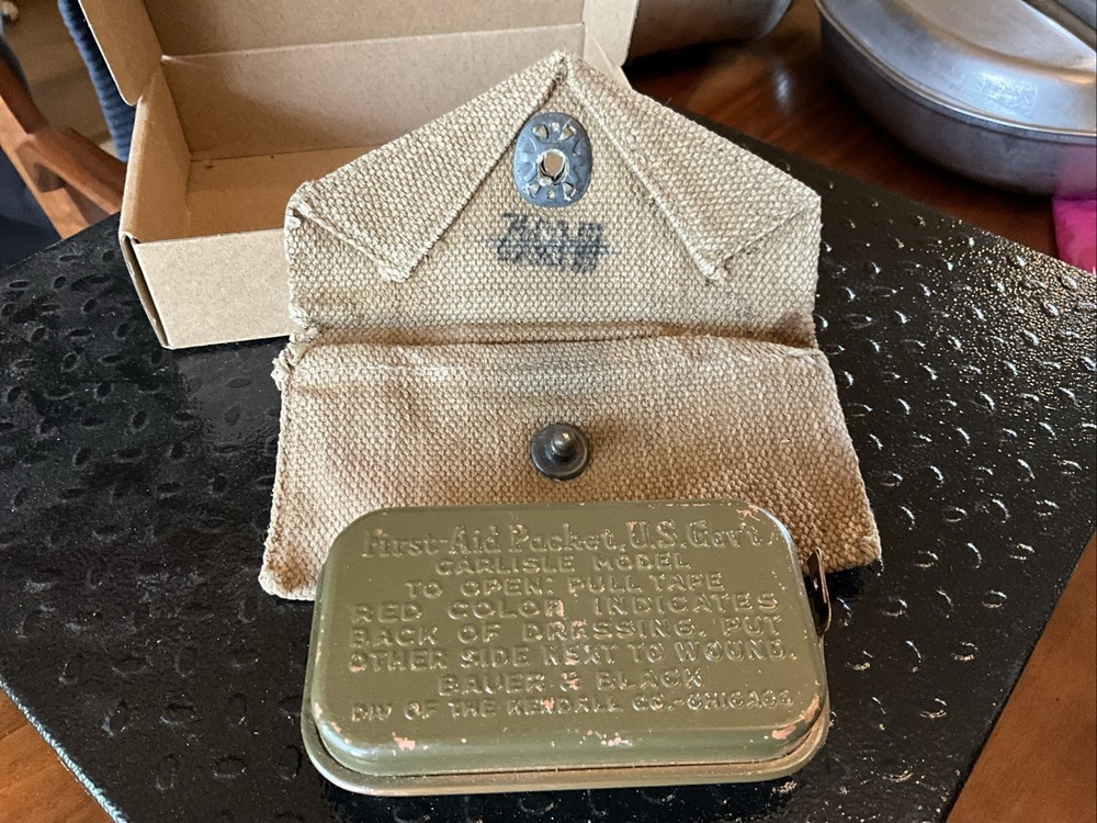 Carlisle WW2 Bandage Tin First Aid Pouch Dated 1942 With Unopened Bandage