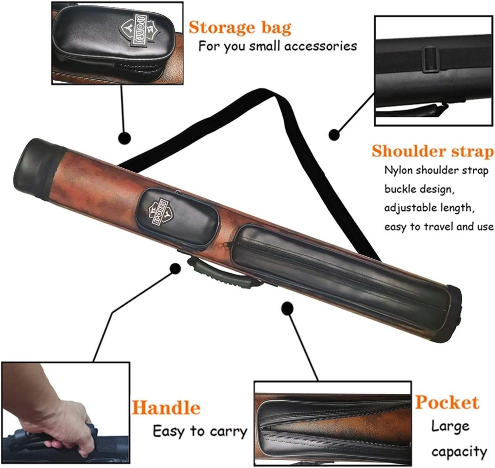 Waterproof PU Billiard Cue Case with 6 Compartments & Stylish Design