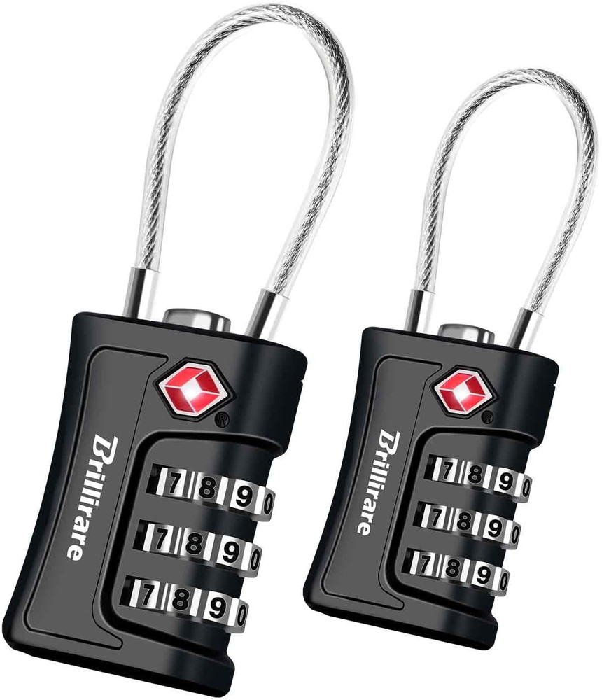 2 Pack TSA Approved Luggage Locks, Combination Travel Cable Padlock, 3-Digit Wat