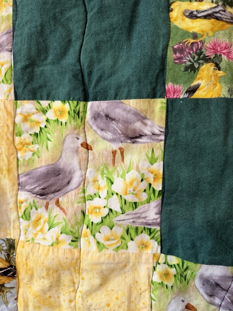 Patchwork Quilt Throw Blanket Handmade Signed Multicolor Reversible 56”x39”