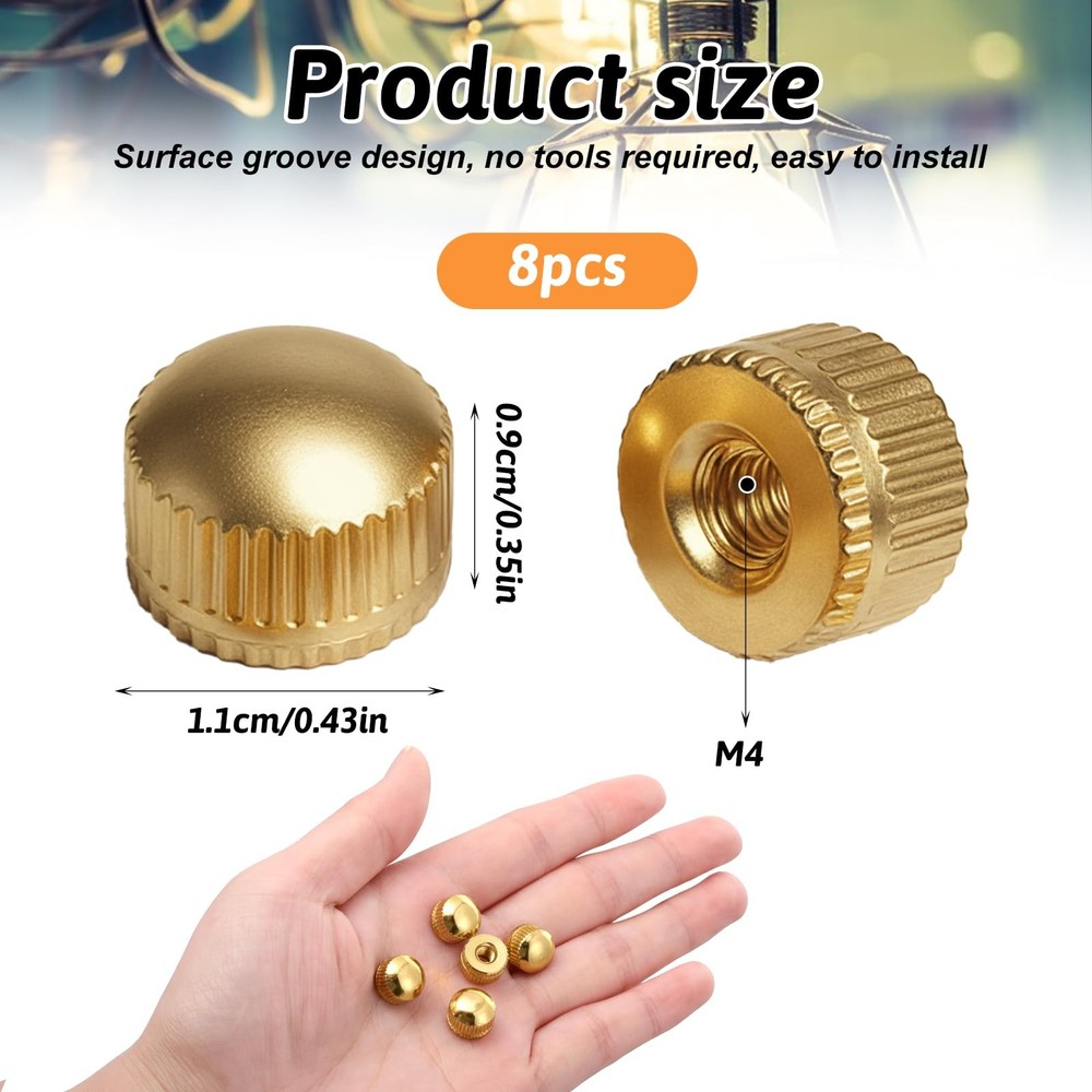 Glod Threaded Cap Nuts, M4 Screw Caps for Light Fixture, 8 Pack Ceiling Light...