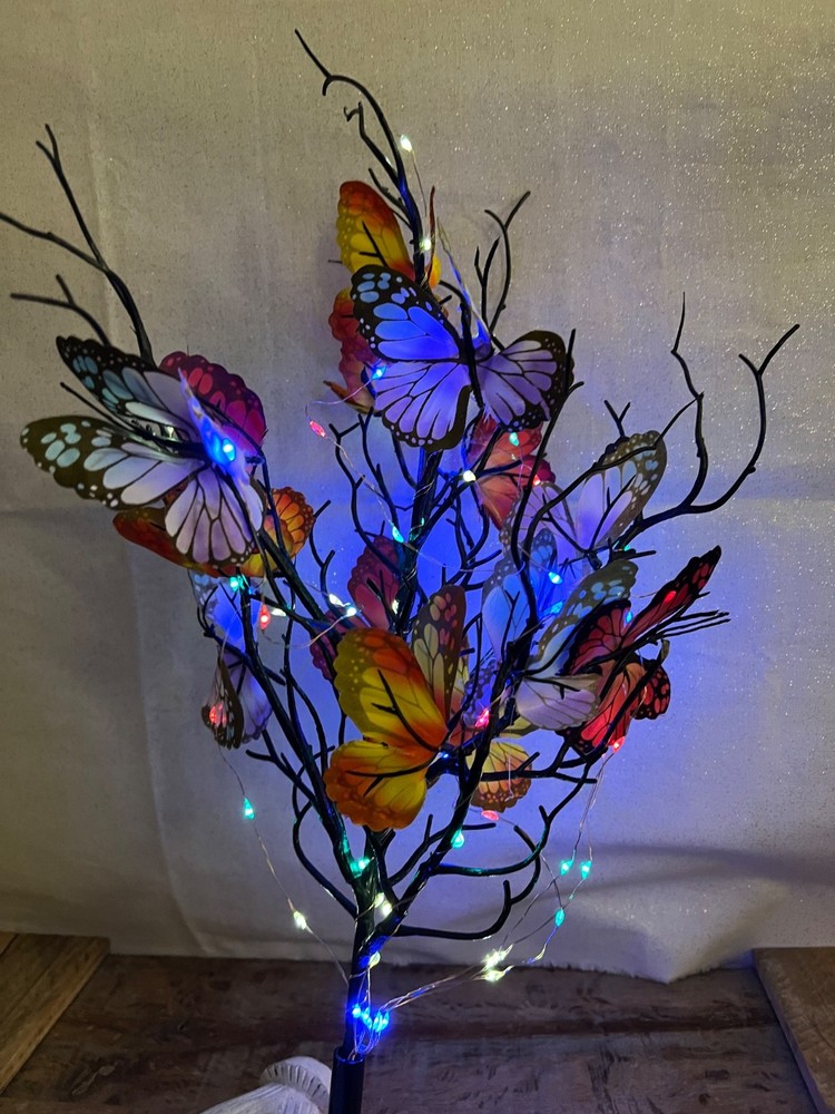 Solar Garden Lights 2 Pack Multicolor Blink/Solid Butterfly LED Waterproof