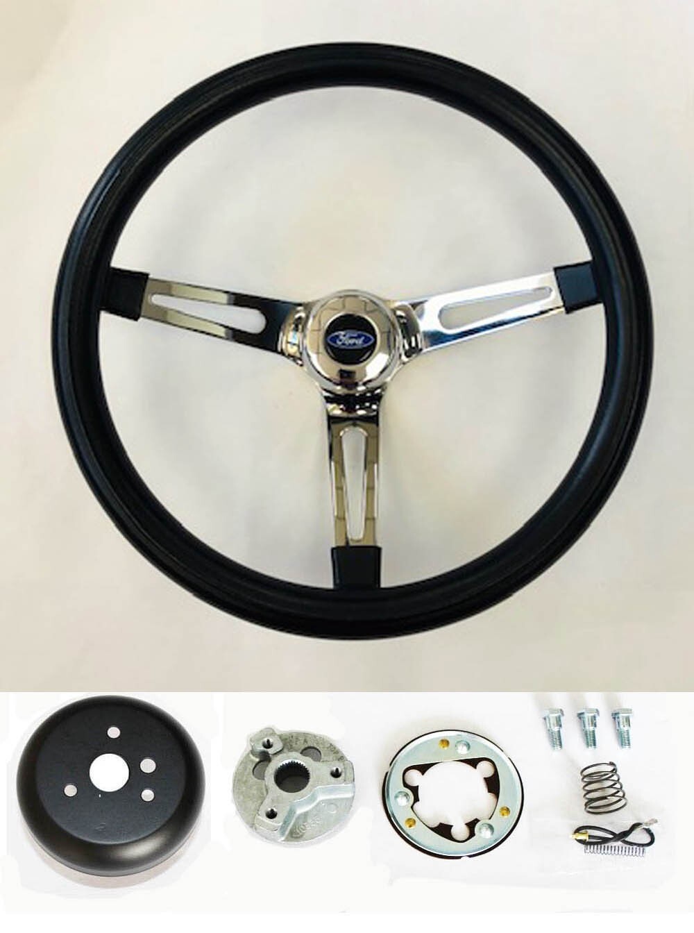 78 - 91 Bronco F100 F150 F250 F350 Black on Chrome Spoke Steering Wheel 13 1/2"