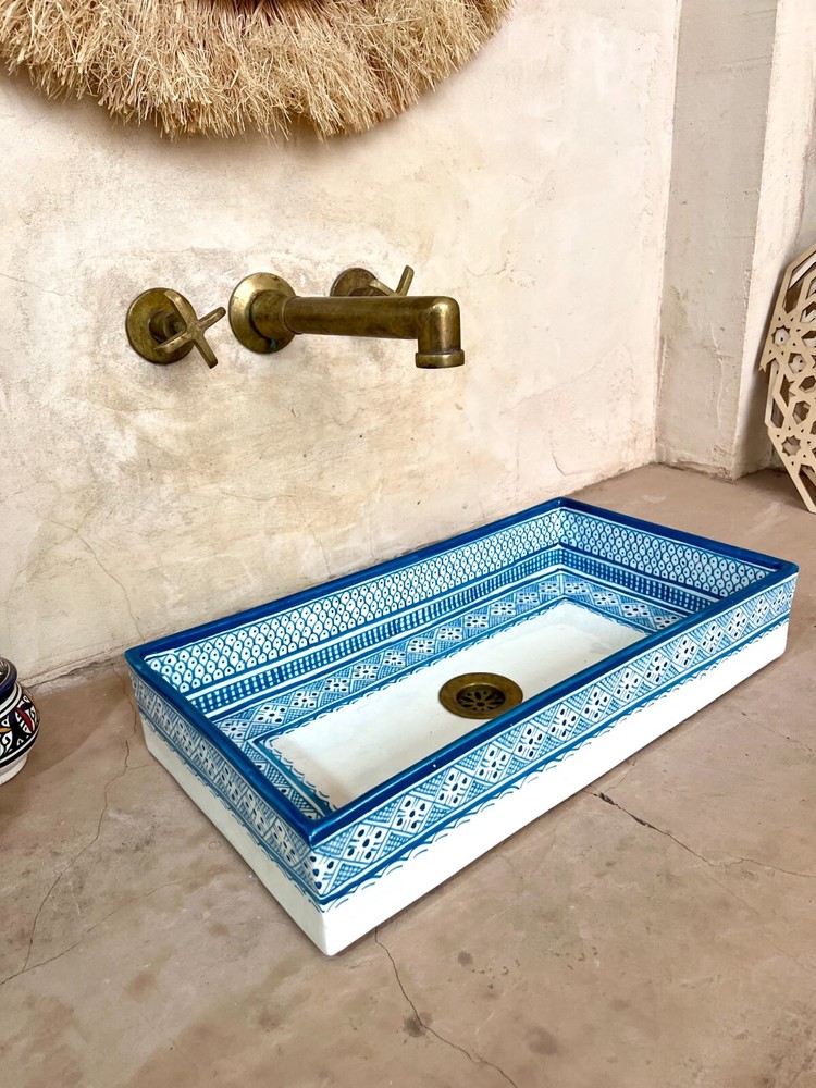 47cm / 18.5in, Ceramic Sink for Bathroom & Kitchen, Rectangular Fish Scale Sink