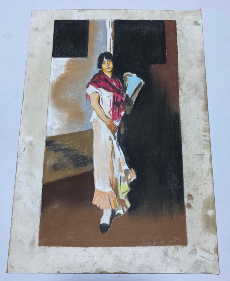 JOHN SINGER SARGENT Drawing on paper (Handmade) signed and stamped mixed media.