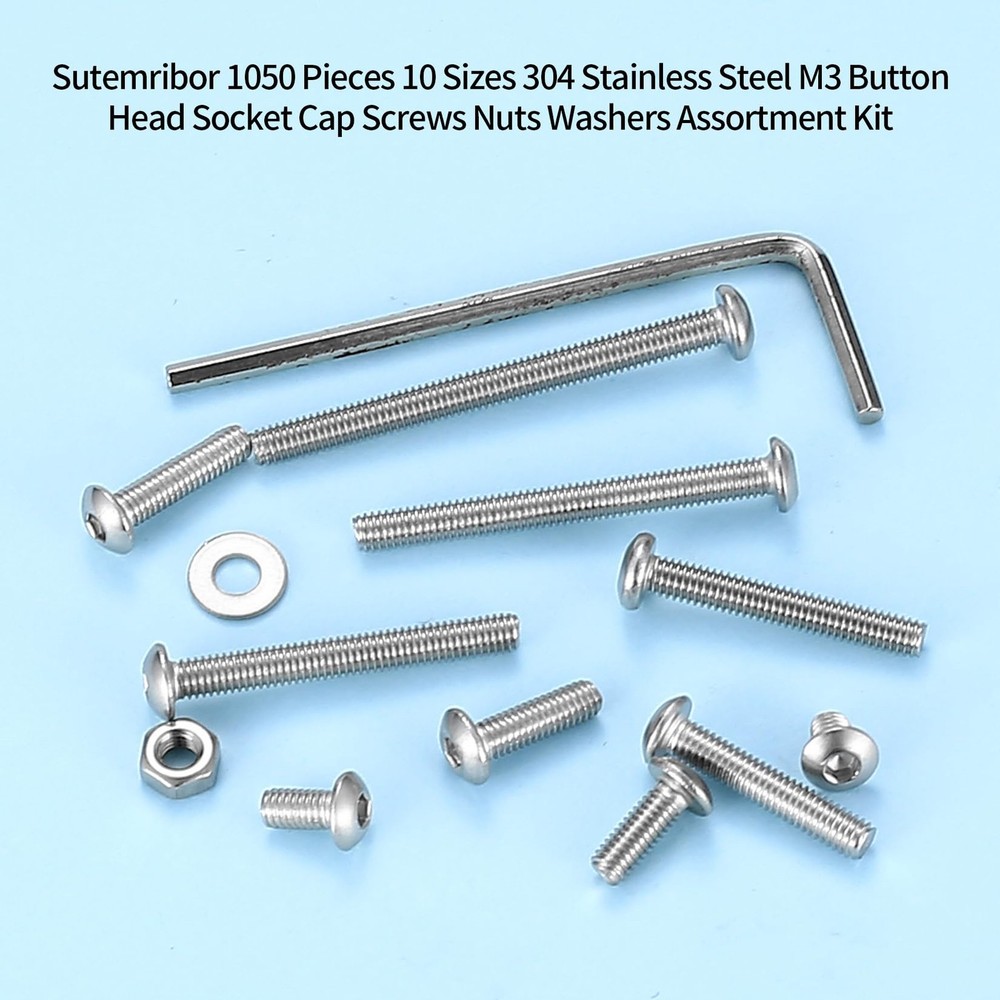 1050 Pcs M3 Screws Kit, Machine and Nuts Washers M3, Silver
