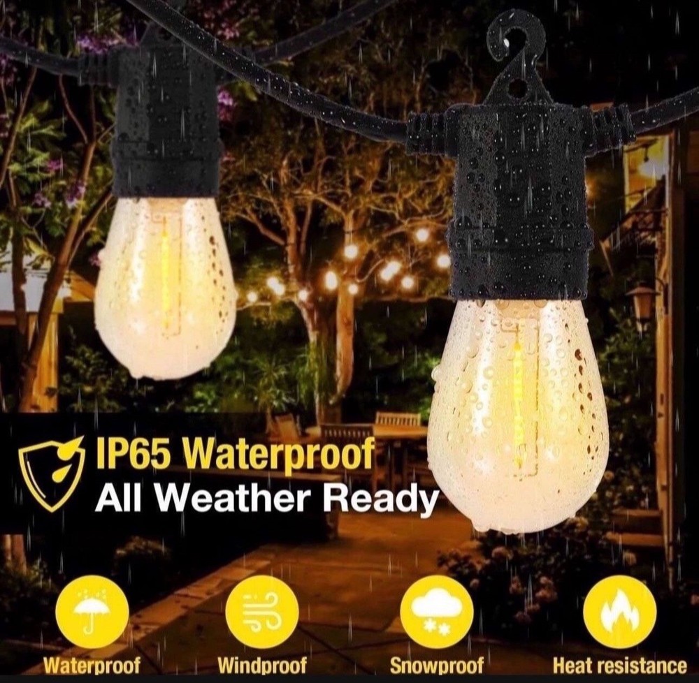 Outdoor String Lights, 96FT (2 Pack 48ft) Patio Lights with LED Black