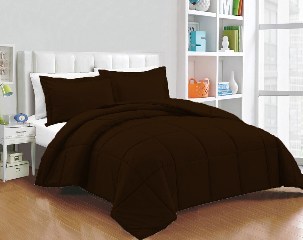 Deluxe 1000TC Chocolate Down Alternative Comforter 100% Cotton Solid Pattern