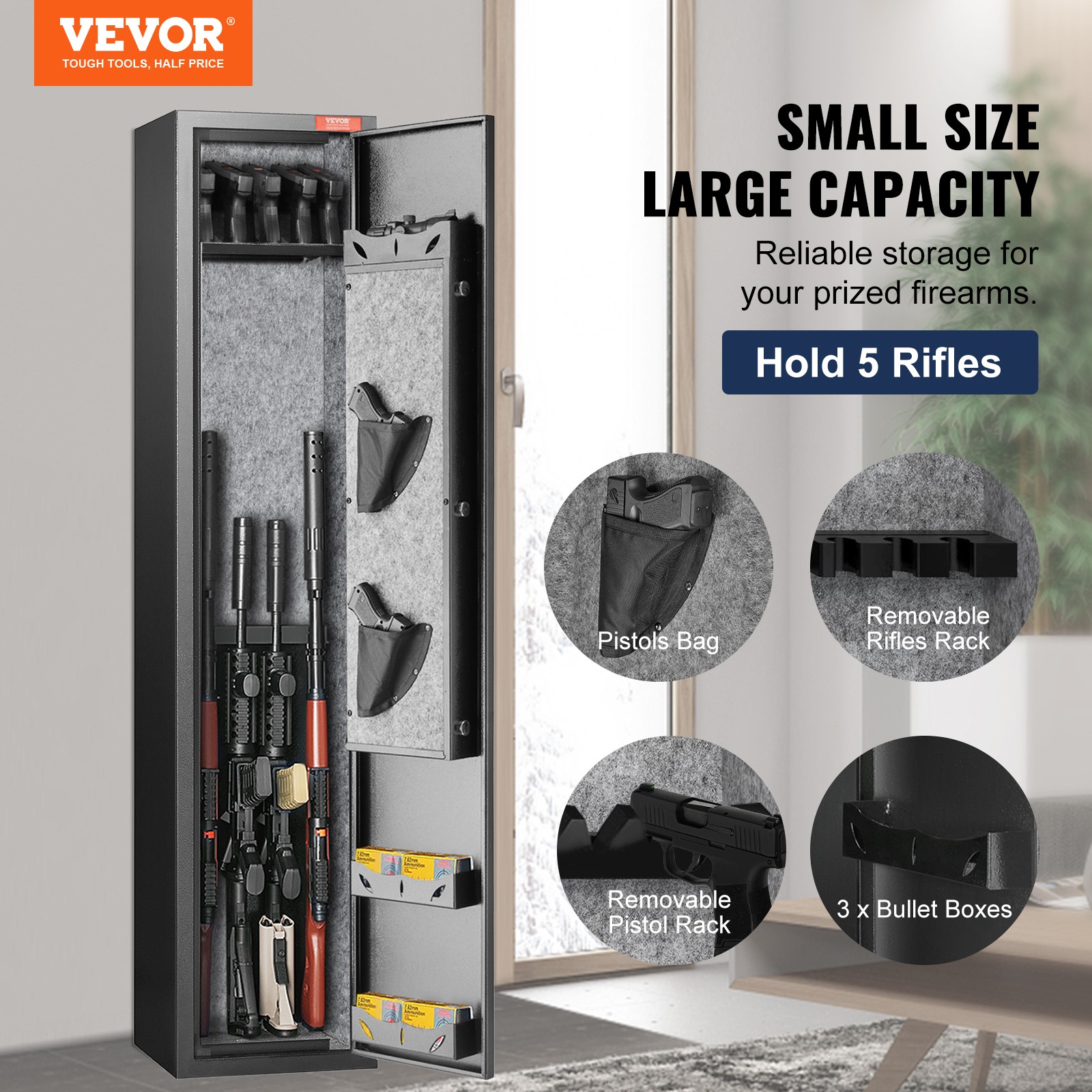 VEVOR Gun Safe Rifle Safe with Fingerprint Lock for 5 Rifles and 4 Pistols