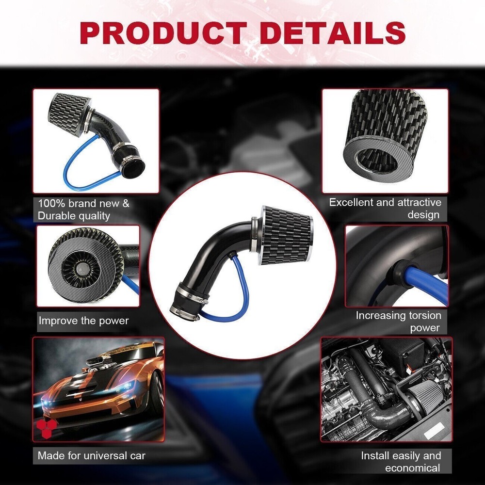 3" Car Cold Air Intake Filter Induction Kit Pipe Power Flow Hose System 76mm