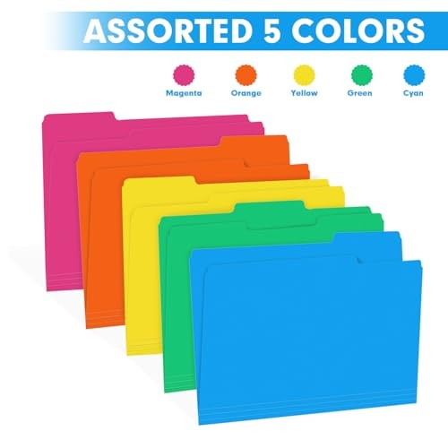 File Folder, 250 Pack 1/3 Cut Tab Colored Folders, Colored File Folder Letter