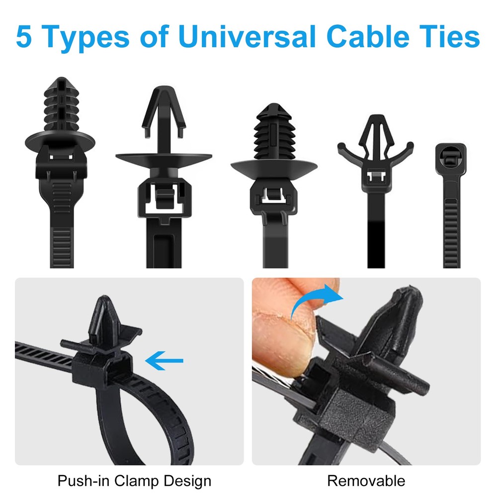 160pcs Push Mount Cable Zip Ties 5 Sizes Self Locking Cable Strap Assortment Kit