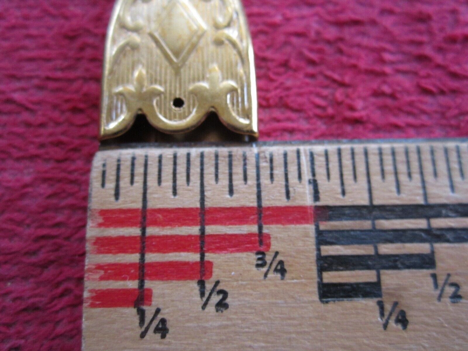 3 VINTAGE LEATHER or CLOTH BELT END TIPS, EMBOSSED, 3/4" BRASS TONE, NOS