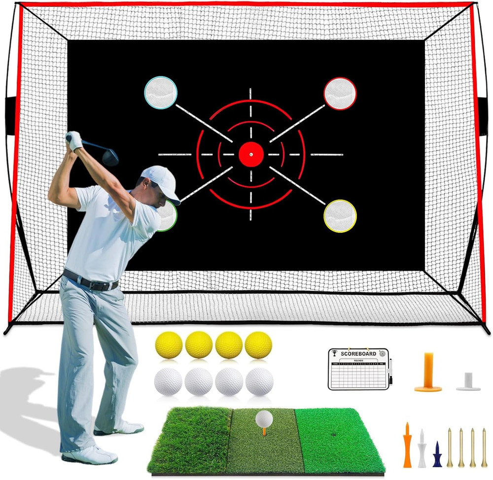 Golf Net, 10X7Ft with Golf Practice Mat, Hitting Aid Net with Multi Targets Trai