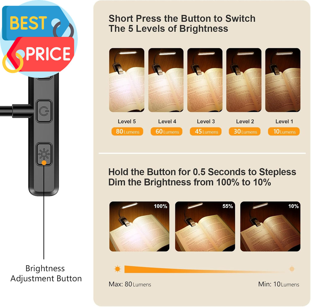 19 LED Rechargeable Book Light for Reading in Bed with Memory Function- Eye Cari