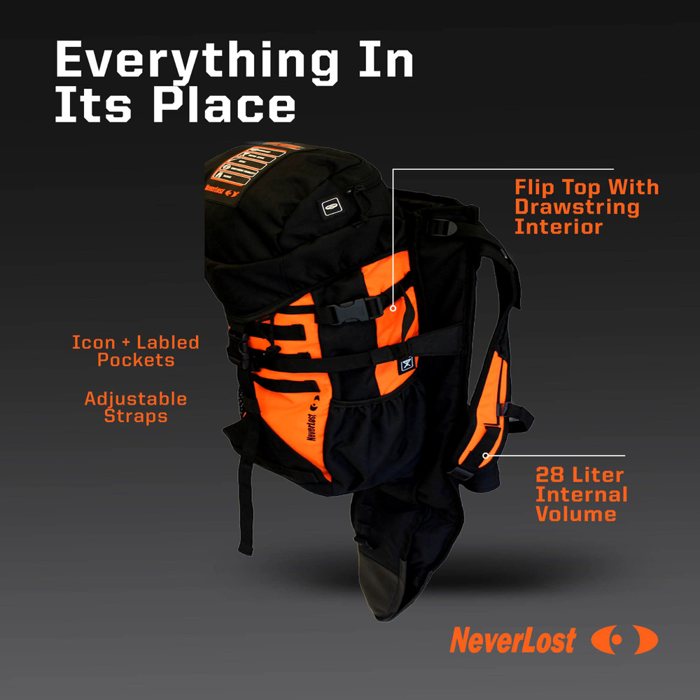 NEVERLOST NORMA ADDON SCOUT BACKPACK WITH OPEN SCABBARD BLACK ORANGE 28L