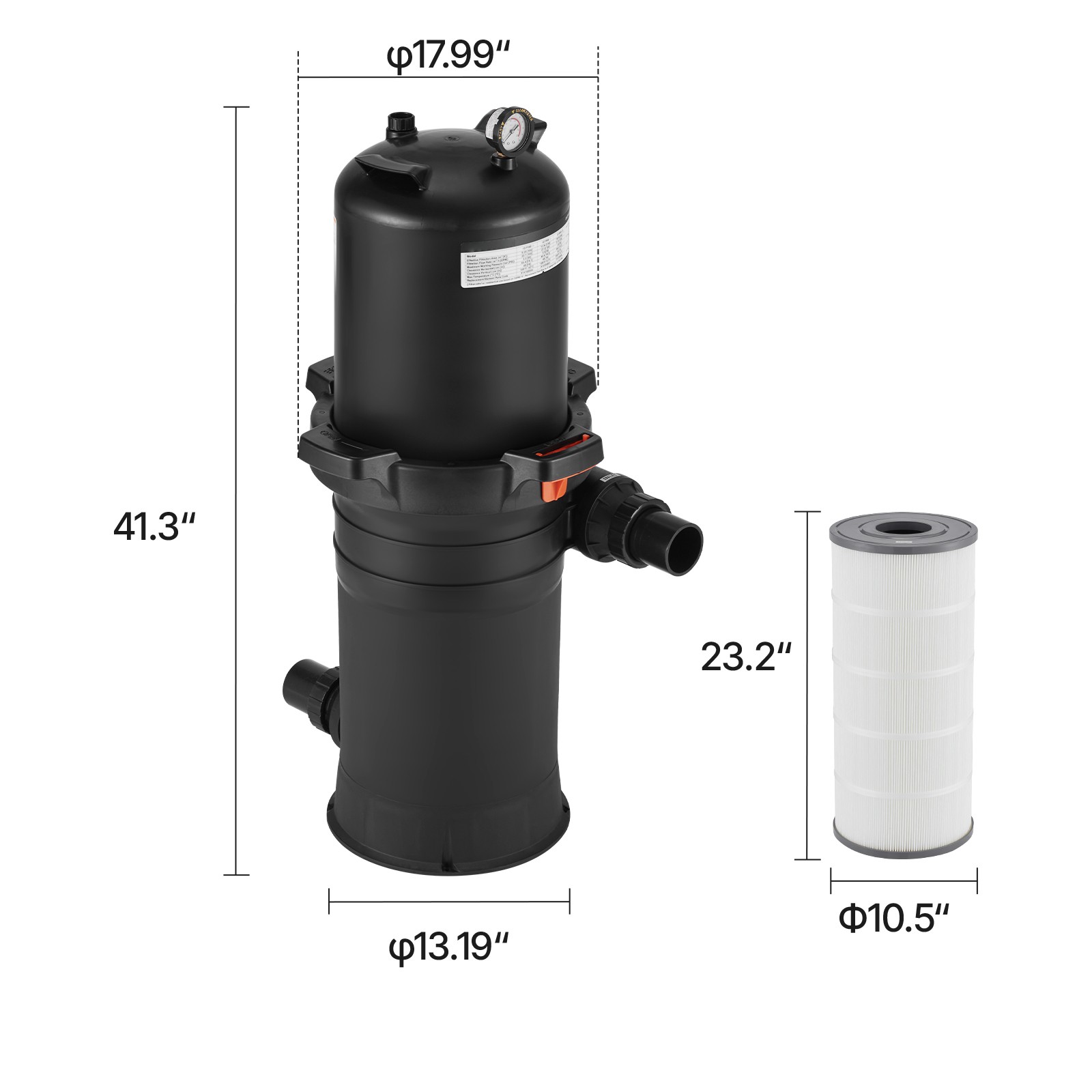 200 sq.ft² Cartridge Pool Filter Valve 9000 GPH Swimming Pool Filtration System