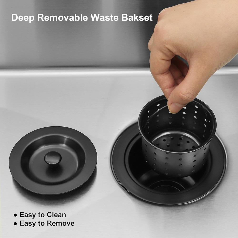 Kitchen Sink Drain Assembly, Kitchen Sink Strainer with Deep Removable Waste Bas