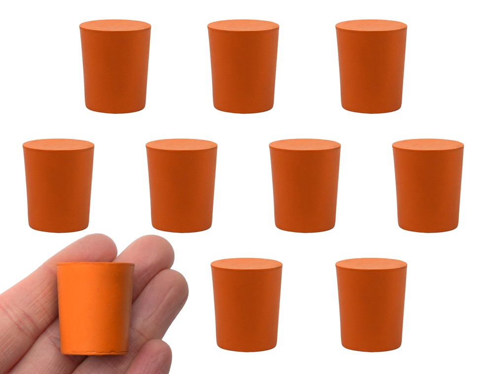 10PK Rubber Stoppers, Solid - 21mm Bottom, 24mm Top, 28mm Length - Eisco Labs