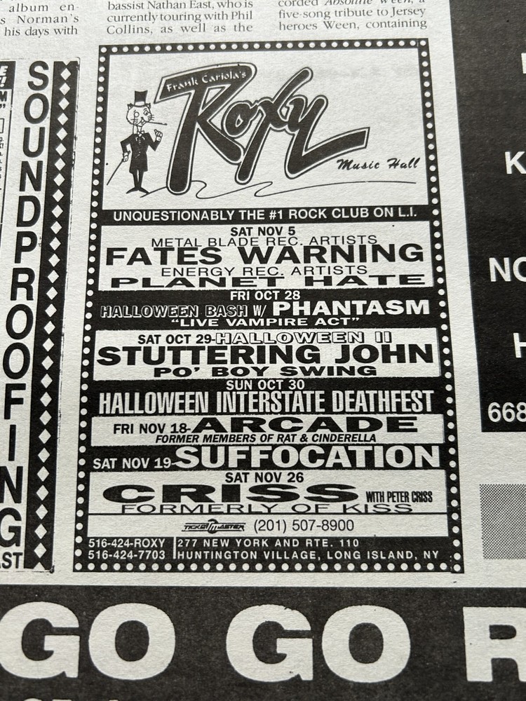 KISS Concert Ad Advert PETER CRISS Nov 26 1994 Roxy NY Vintage Kiss A