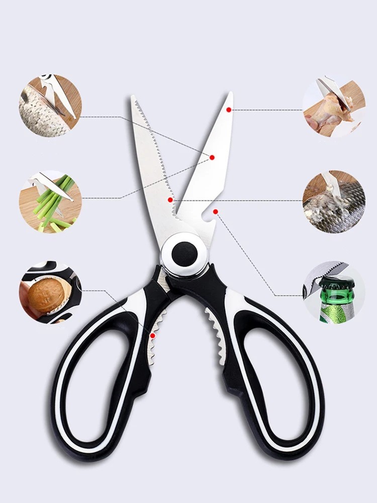 Multifunctional stainless kitchen scissors for fish, veggies, meat bones