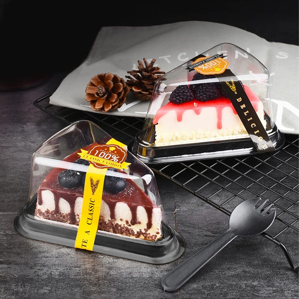 50 Pack Cake Slice Containers, Clear Plastic Cheesecake Containers Disposable...