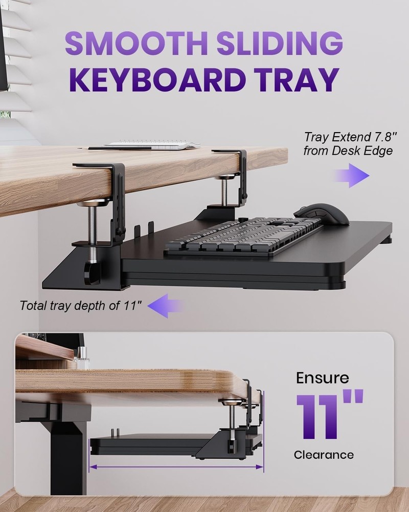 Ergonomic Mouse & Keyboard Tray Under Desk, Pull Out with Adjustable C-clamp, 20