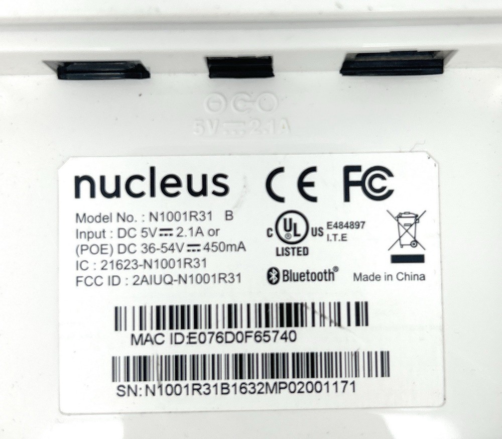 Nucleus Anywhere Intercom N1001R31 Untested (No wall mount/bracket-PoE)