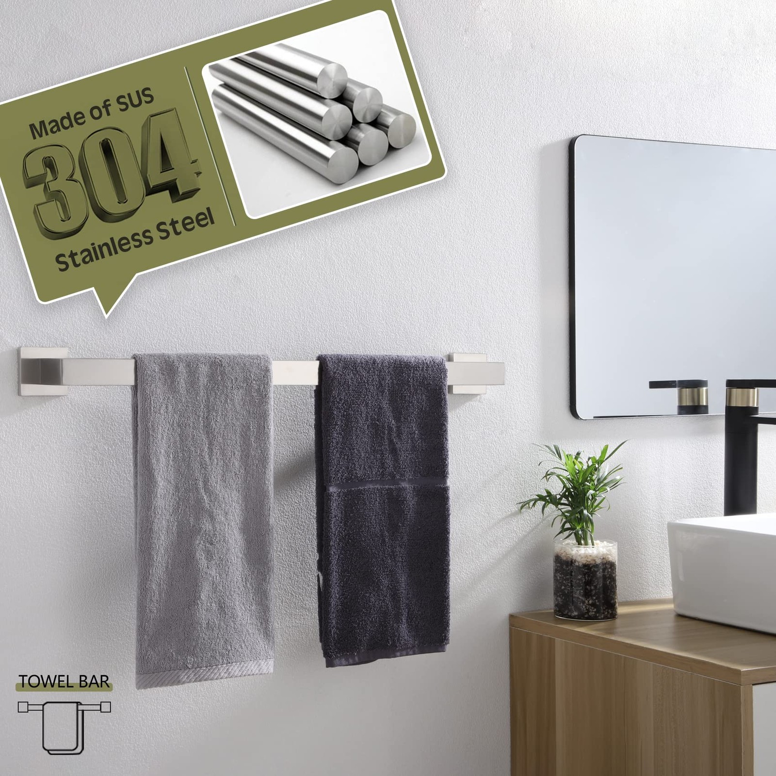24-Inch Single Towel Bar, Bathroom Kitchen Towel Holder, Wall Mounted SUS304 ...