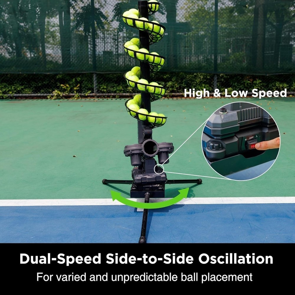 Tennis Ball Machine with Triangular Base Adjustable Speeds Oscillating Training