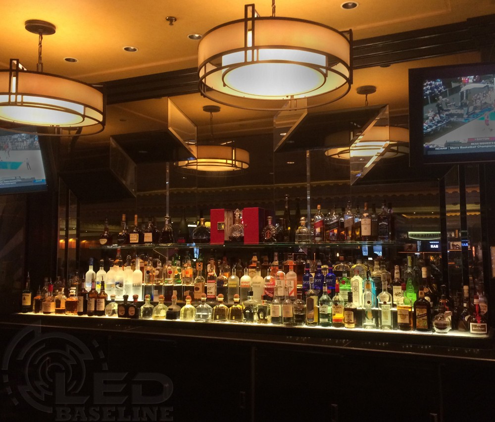 30" LED LIGHTED BAR SHELVES, Three step, Remote color changing lights, home bar
