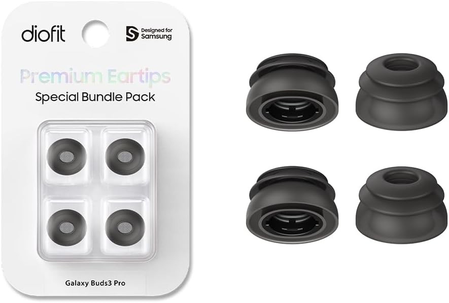 Premium Multi-Flange Eartips for Galaxy Buds3 Pro (Black, Medium, Black