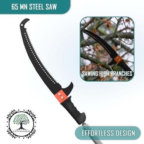 15ft Extendable Pole Saw for Tree Trimming, Sharp Steel Blade Long Handle Pruner