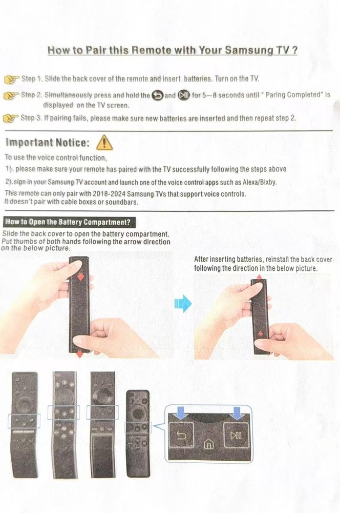 for Samsung TV Remote Replacement,Compatible For Remote, Black