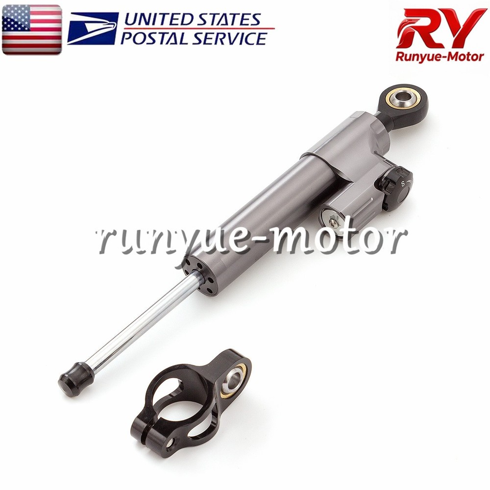 Gray CNC Adjustable Steering Damper Stabilizer Linear Control Universal Aluminum