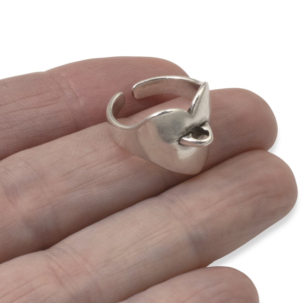 Silver Heart Ring with Charm Loop: Adjustable DIY Ring Base 2-Pack Set
