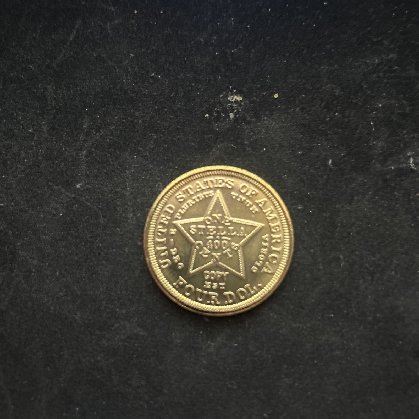 1879 $4 Stella Four Dollar Piece Coiled Hair Restrike Gold Plated Coin